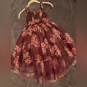 Zenzi Floral Kids Dress - Burgundy and Pink